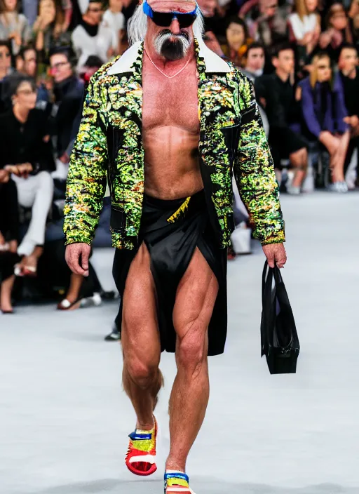 Image similar to hyperrealistic and heavy detailed balenciaga runway show of hulk hogan, leica sl 2 5 0 mm, vivid color, high quality, high textured, real life