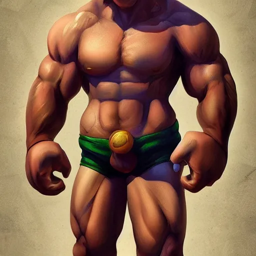 Image similar to Muscular Luigi , digital art , trending on artstation , Hyperdetailed , CGSociety