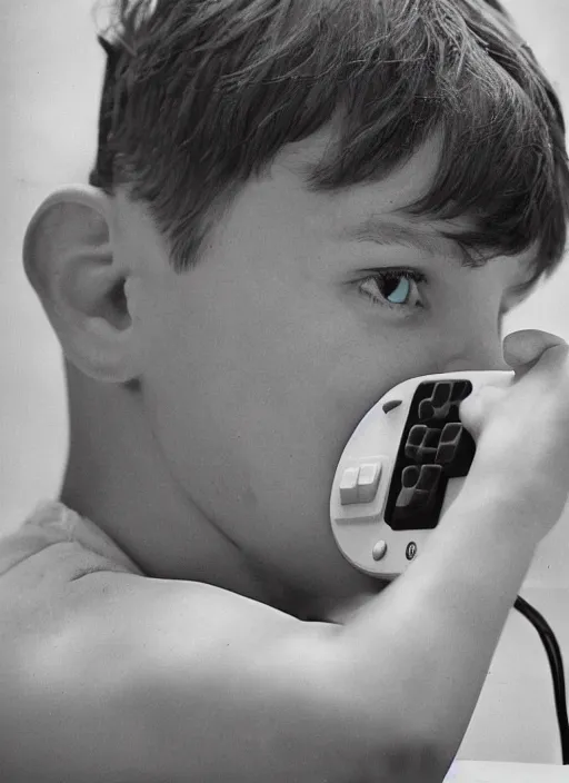 Prompt: boy playing nintendo by ansel adams