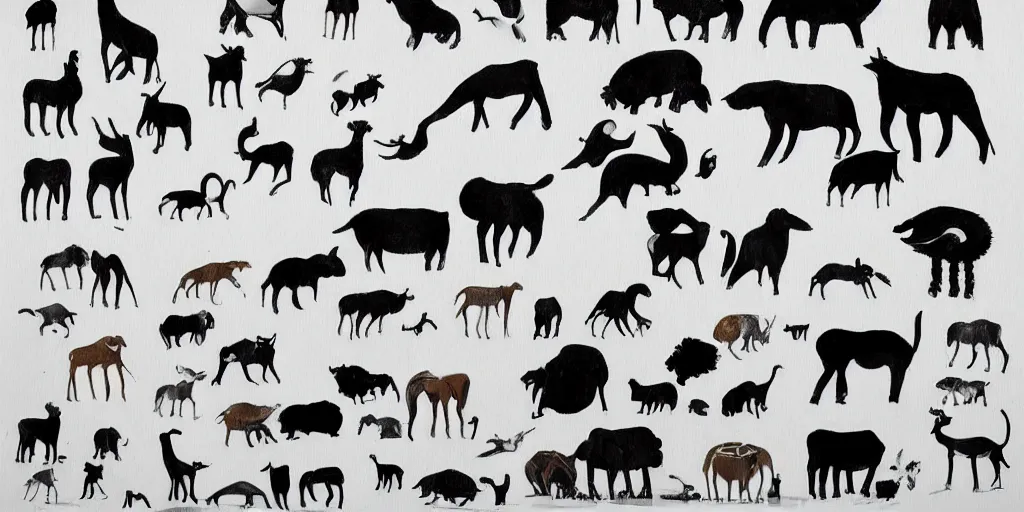 Prompt: detailed minimalistic painting of all the animals in the world