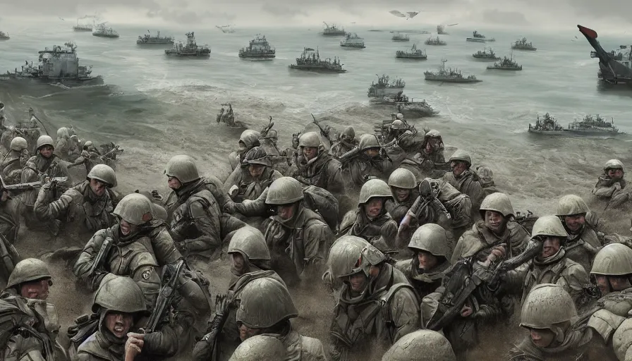 Prompt: Digital painting of D-Day in Normandy, hyperdetailed, artstation, cgsociety, 8k
