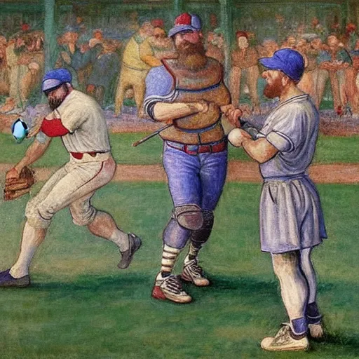 Image similar to baseball party painted by da vinci and claude monet
