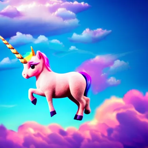 Image similar to very cute and tiny unicorn cat on Dahlia flower flying atop pink clouds, sky background, pixar style, cinematic lightning, award winning creature photography