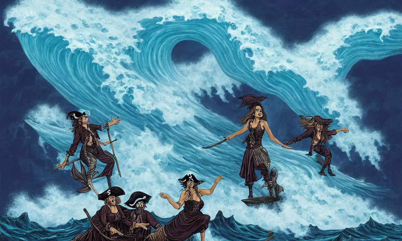 Prompt: a pirate witch summoning a giant wave aboard a ghost ship by olivia de berardinis and zoe mozert and mark arian and harry ekman and gregory crewsdon