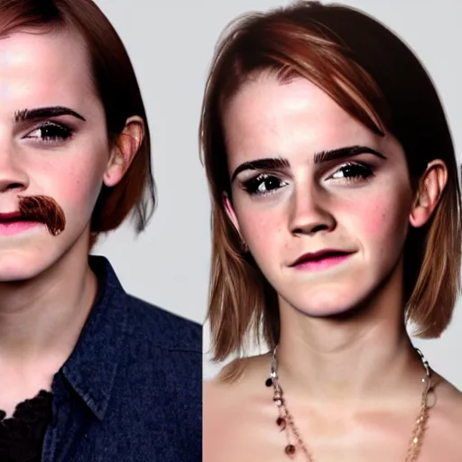 Image similar to A photograph of Emma Watson as a man. Gender switched. Studio lighting