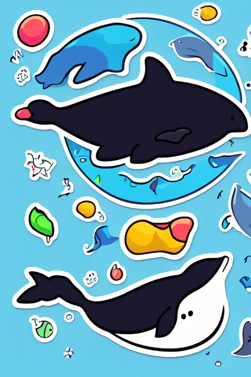 Image similar to Whale, sticker, anthropomorphic, colorful, fantasy, artstation, illustration, highly detailed, simple, smooth and clean vector curves, no jagged lines, vector art, smooth