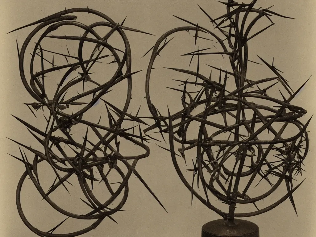 Image similar to humanoid round chair with thorns. karl blossfeldt, henri moore