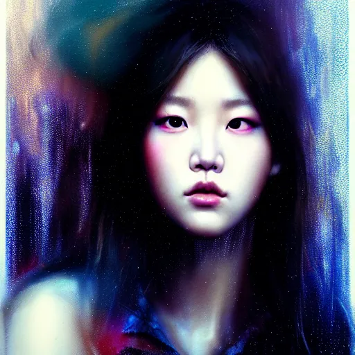 Image similar to roseanne park of blackpink, hyperrealistic portrait, bladerunner street, by karol bak and agnes cecile, fantasy art, photo realistic, dynamic lighting, artstation, poster, volumetric lighting, very detailed face, intricate complexity, rule of thirds, 8 k, award winning