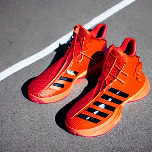 Image similar to promotional photography of the new Cheeto x adidas basketball shoes