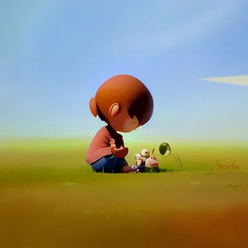 Image similar to goro fujita ilustration a little baby in the field by goro fujita, painting by goro fujita, sharp focus, highly detailed, artstation