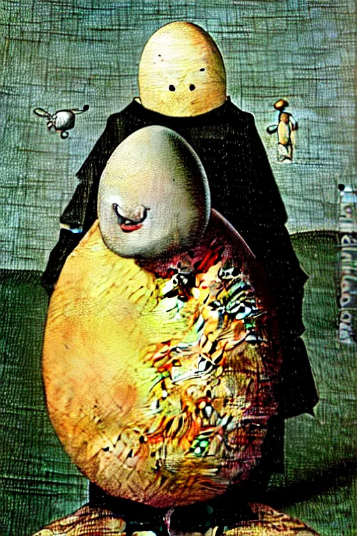 Prompt: hieronymus bosch painting of egg shaped humpty dumpty