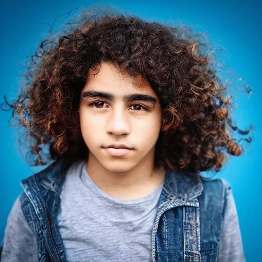 Prompt: “portrait of Teenage Mexican boy with curly hair and blue eyes”