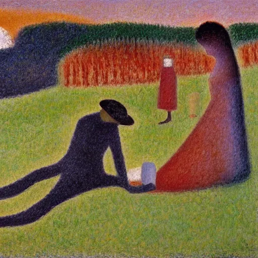 Prompt: a dying mexican man clinging to a cheesecake, oil painting, by georges seurat