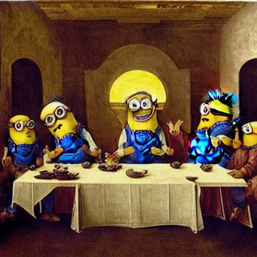Image similar to minions the last supper painting by leonardo da vinci
