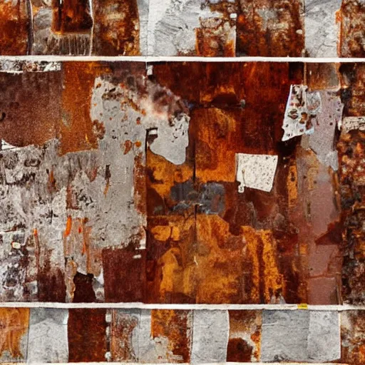 Prompt: dull aerial photography, crusty rusty white drizzled collage mixed media