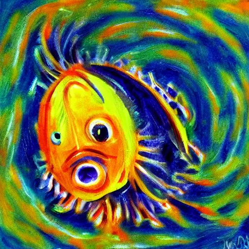 Prompt: scary fish, impressionism