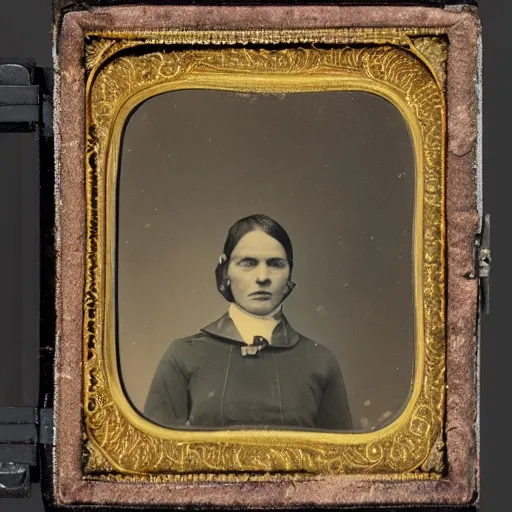 Prompt: A woman with a hamburger head, ambrotype