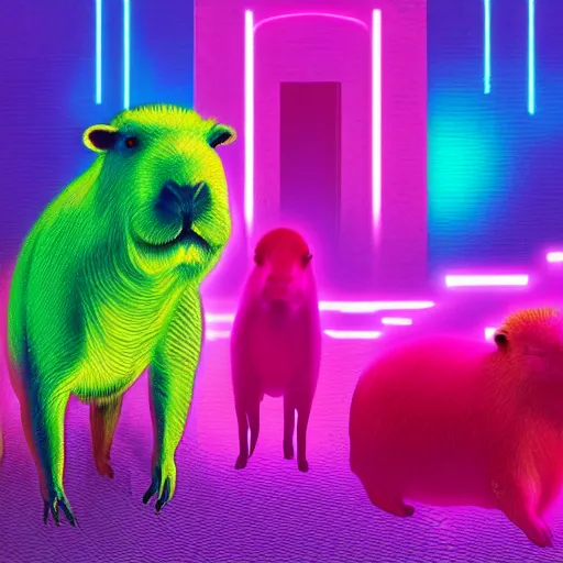 Prompt: neon, synth wave, capybaras