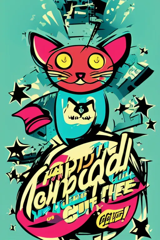 Image similar to happy cat, 7 6 retro futurist illustration art by butcher billy, sticker, colorful, illustration, highly detailed, simple, smooth and clean vector curves, no jagged lines, vector art, smooth andy warhol style