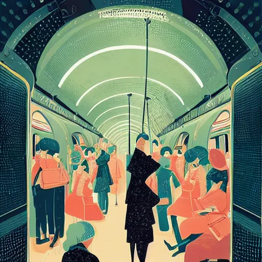 Image similar to parisian subway life, illustration by victo ngai, studio muti, malika favre