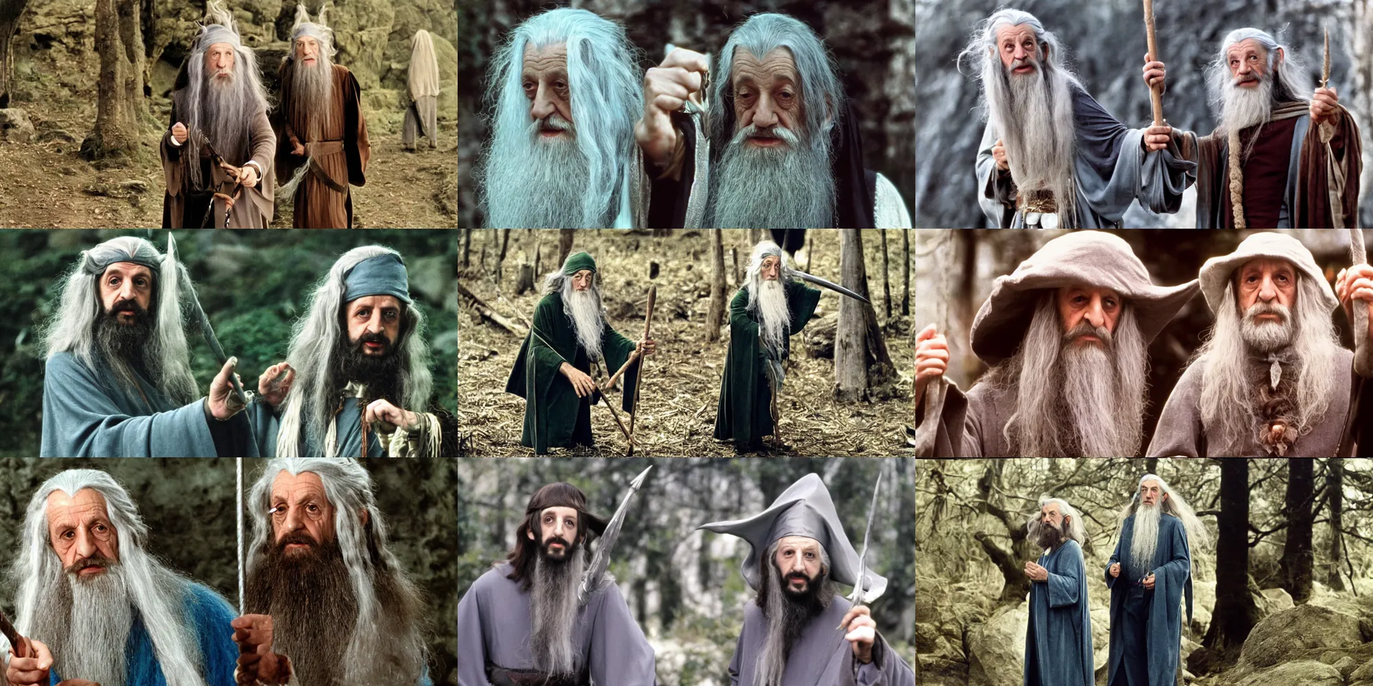 Prompt: A full color still of young Ringo Starr dressed up in a Gandalf costume, directed by Stanley Kubrick, 35mm, 1970