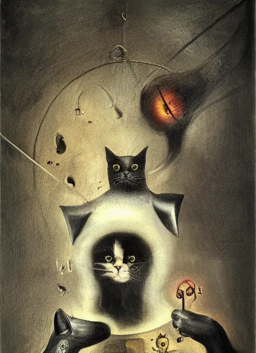 Image similar to demonic cat by hieronymus bosch, detailed digital art, trending on Artstation