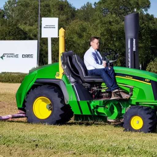 Prompt: elon musk driving a john deere