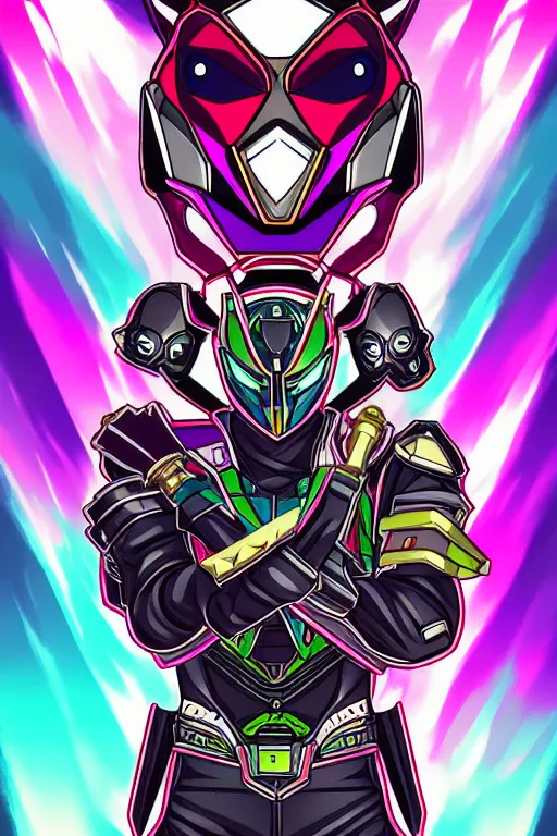 Prompt: random kamen rider. final fantasy style art, zelda style art, gta vice city style art, pop art, aesthetic art, stylish, elegant, adobe stock popular, concept art, no duplicate image, smooth, beautiful, highly details, sharp focus, illustration, intricate