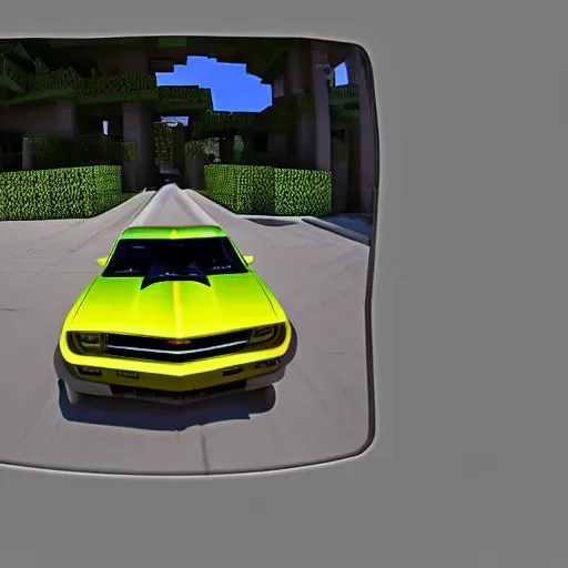 Prompt: Chevy Camaro in Minecraft high detail aesthetic fish eye lens