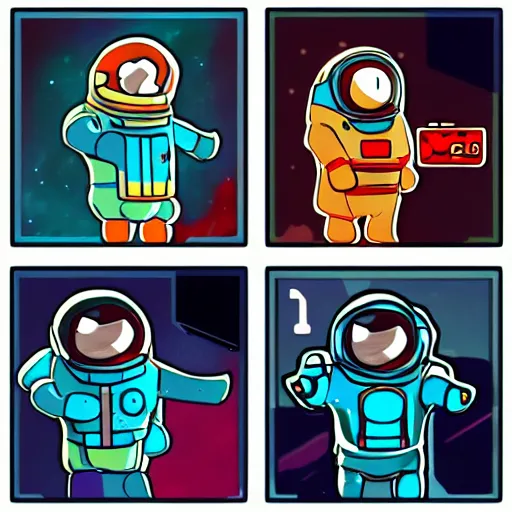 Image similar to astronaut game character in dark space quest, game art, splash art, 2d game