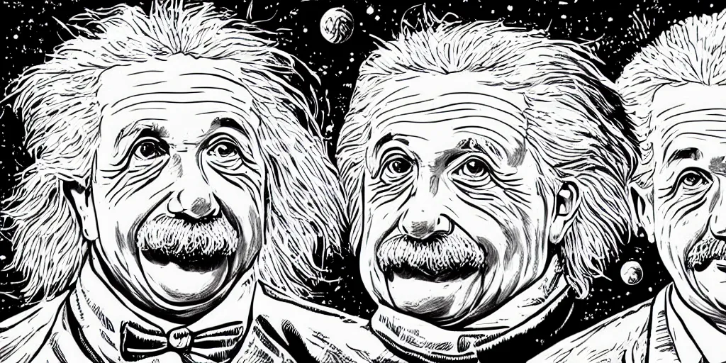 Image similar to portrait of albert einstein in front of a space - time diagram, by laurie greasley