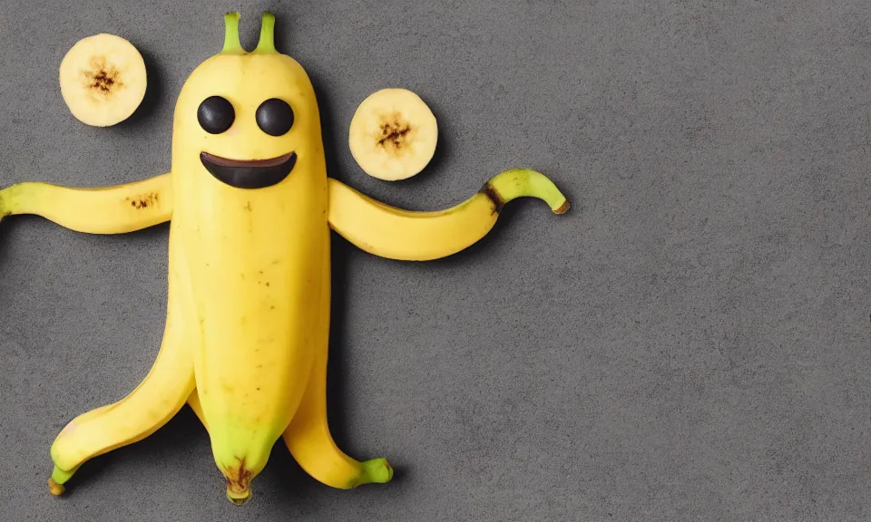 Prompt: A sentient banana with arms and legs