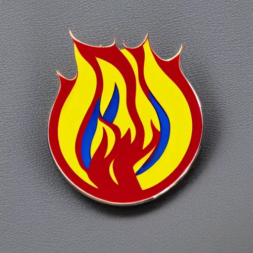 Image similar to a diamond enamel pin depicting a minimalistic clean illustration fire flames warning label, smooth curves