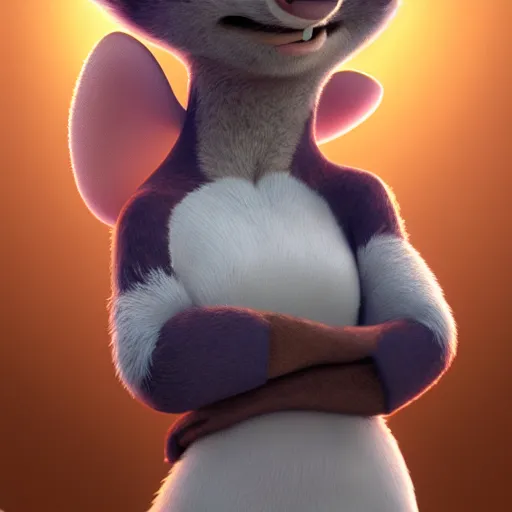 Image similar to 3 d render, portrait, anthropomorphic mouse, female, in a maxi white dress, in the style of zootopia, closeup, artstation, headshot