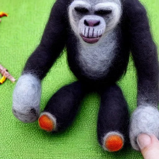 Prompt: a needle felted gorilla, needle felting art.