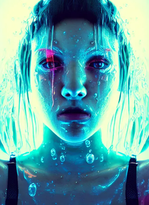 Prompt: beautiful extreme closeup portrait of an cyberpunk girl fully submerged ecxept of the top of her head, stunning look in her eyes, water reflection, neon lighting, in the style of Andrey Gevechanov, highly detailed, soft lighting, elegant,sigma 85mm, Edward Hopper and James Gilleard, Zdzislaw Beksinski, Steven Outram, highly detailed