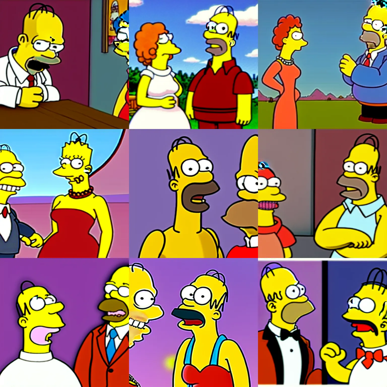 Prompt: Homer Simpson getting married to Nigel Thornberry, cartoon