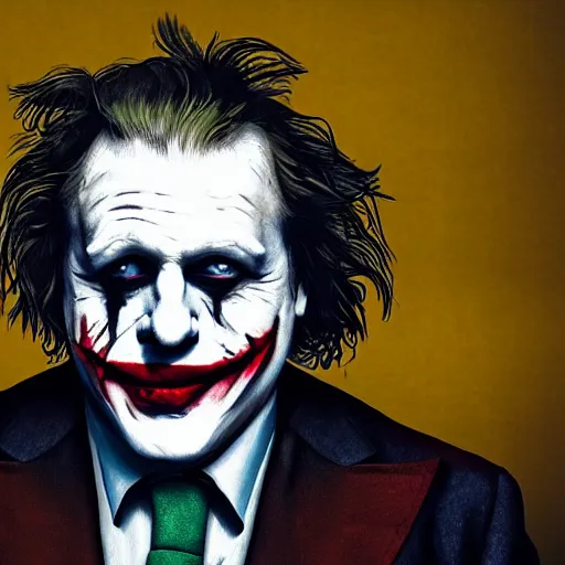 Image similar to boris johnson as the joker, super villain, dc comics, marvel, photorealistic, villain, 8 k