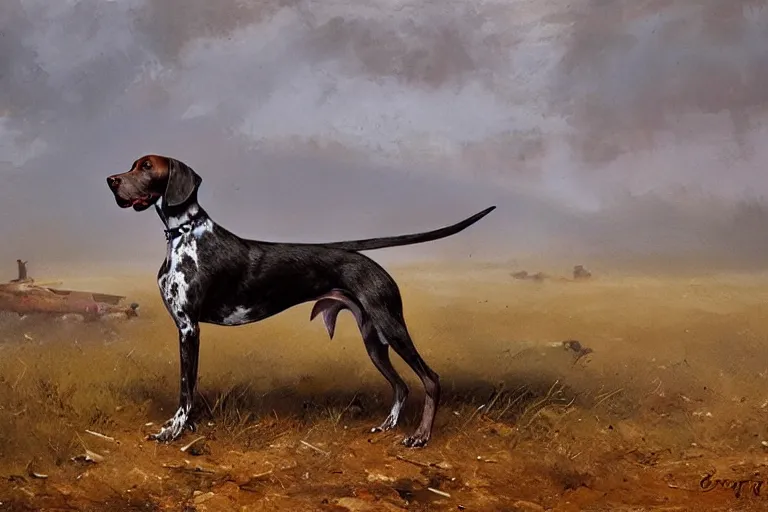 Image similar to painting of a German Shorthaired Pointer dog by James Gurney and Greg Rutkowski