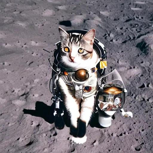 Image similar to a cat in a spacesuit for cats on the moon