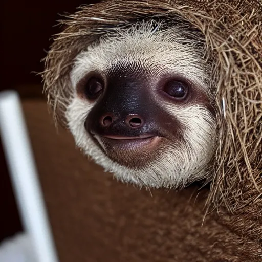 Image similar to baby sloth yawning in a baby crib