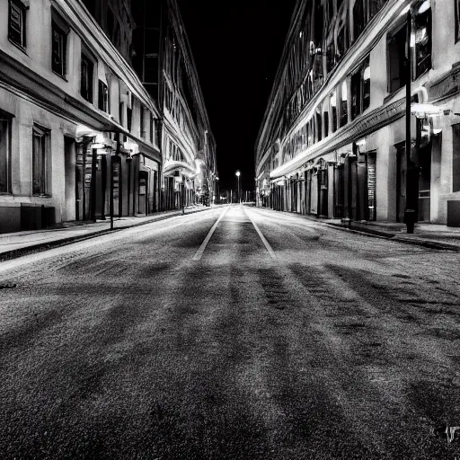 Image similar to A photography of nothingness on the city street at night after the war between humans and AIs by hasior