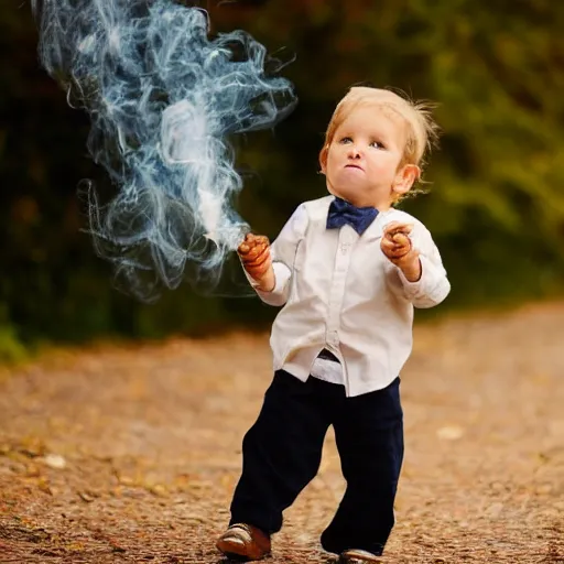 Image similar to two year old boy dressed like an old man smoking a cigar photograph