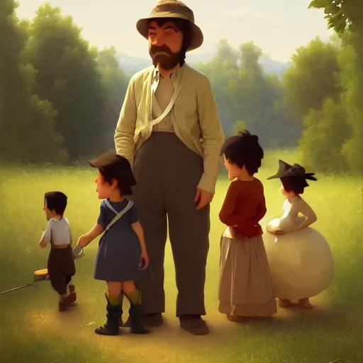 Prompt: goro fujita ilustration a family gathering in the country, characterized by william adolphe bouguereau, character art, sharp focus, highly detailed, artstation