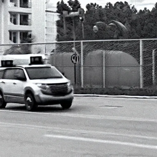 Prompt: cctv footage of a btr driving past a suburban neighbhoorhood, realistic, highly detailed, black and white, at night, taken on a security cctv camera.
