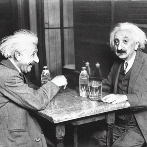 Prompt: albert einstein drinking rakia with his friends