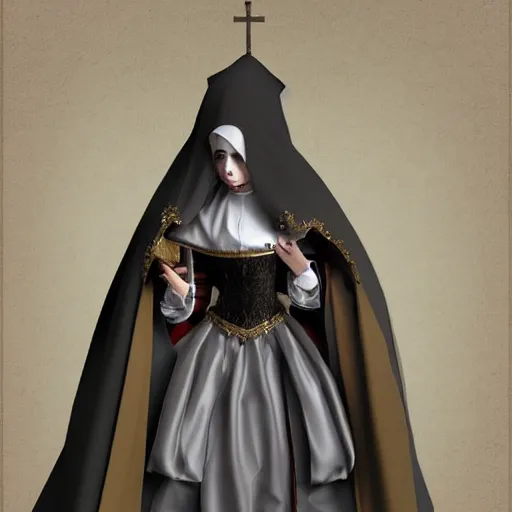 Image similar to female character design inspired by venice carnival and nun | | concept art, gray