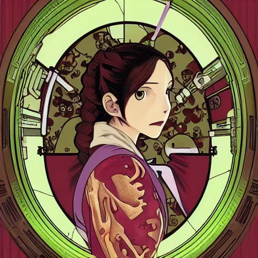 Image similar to anime manga skull portrait girl female star wars leia illustration hyperrealistic art Geof Darrow and will cotton alphonse mucha pop art nouveau