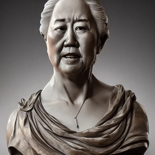 Image similar to beautiful lifelike award winning marble statue bust of pat morita trending on art station artgerm greg rutkowski alphonse mucha museum quality cinematic atmospheric