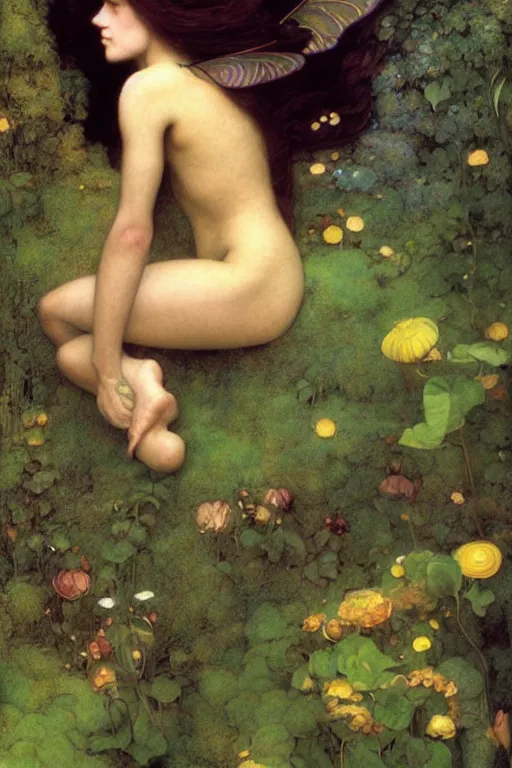 Prompt: a beautiful faerie, golden ratio, detailed, rainbowshift, by maxfield parrish, john william waterhouse, brian froud